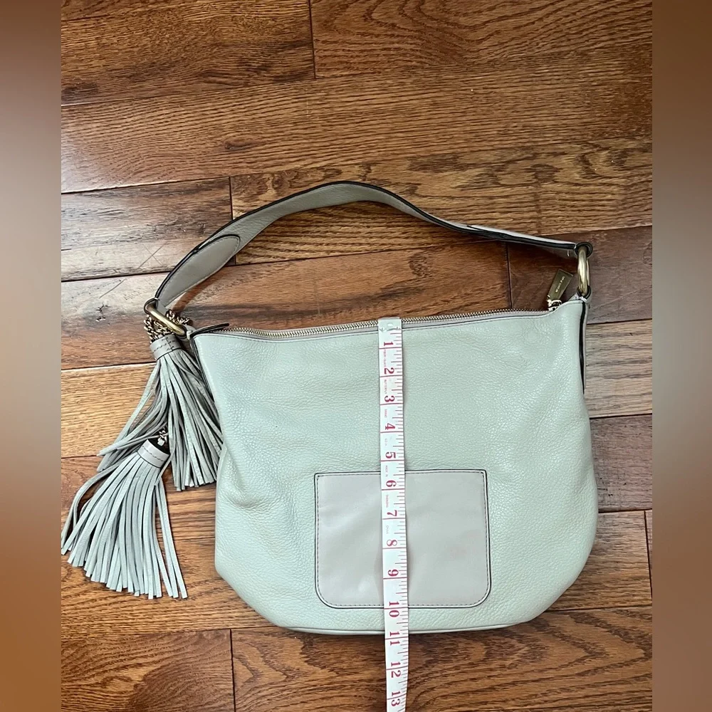 Michael Kors Light Grey Leather Elana Tassel Bucket Bag